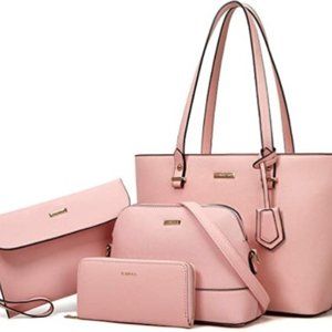 Women's Pink Purse Set 4pc Messenger Clutch Tote